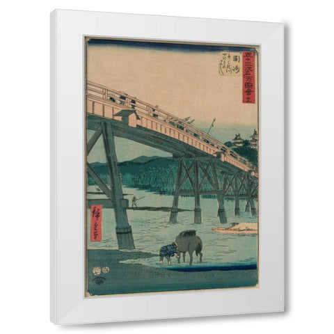 Okazaki White Modern Wood Framed Art Print by Hiroshige, Ando