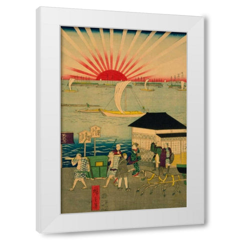 Famous places in Tokyo: real view of Takanawa #2 Featuring the Rising Sun. White Modern Wood Framed Art Print by Hiroshige, Utagawa