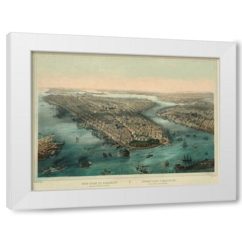 Birds-eye view of Manhattan, New York White Modern Wood Framed Art Print by Unknown