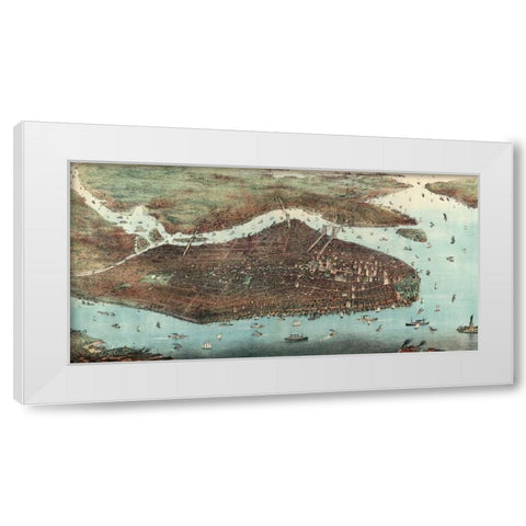 Birds-eye view of Manhattan, New York White Modern Wood Framed Art Print by Unknown