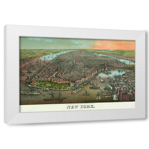 Birds-eye view of Manhattan, New York White Modern Wood Framed Art Print by Unknown