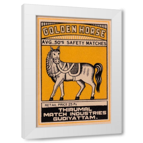Golden Horse Avg. 50s Safety Matches White Modern Wood Framed Art Print by Phillumenart