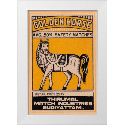 Golden Horse Avg. 50s Safety Matches White Modern Wood Framed Art Print by Phillumenart