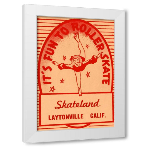 Its Fun To Roller Skate White Modern Wood Framed Art Print by Retrorollers