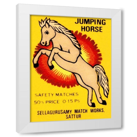 Jumping Horse Safety Matches White Modern Wood Framed Art Print by Phillumenart