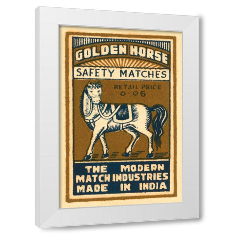 Golden Horse Safety Matches White Modern Wood Framed Art Print by Phillumenart
