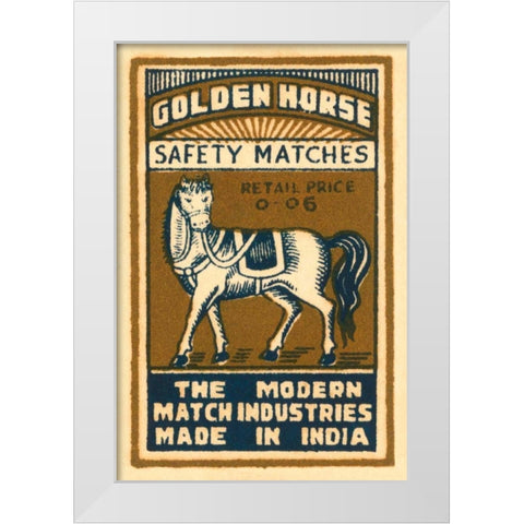 Golden Horse Safety Matches White Modern Wood Framed Art Print by Phillumenart
