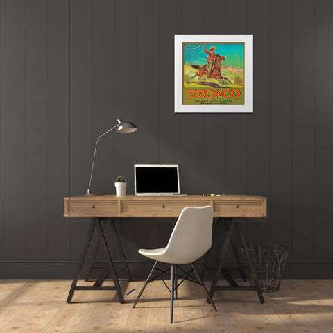 Bronco Brand Crate Label White Modern Wood Framed Art Print by Retrolabel