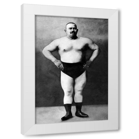 Bodybuilder in Hands on Hips Pose White Modern Wood Framed Art Print by Vintage Muscle Men