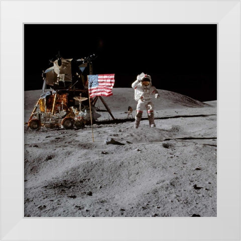 Moonwalk, Apollo 16, 1972 White Modern Wood Framed Art Print by NASA