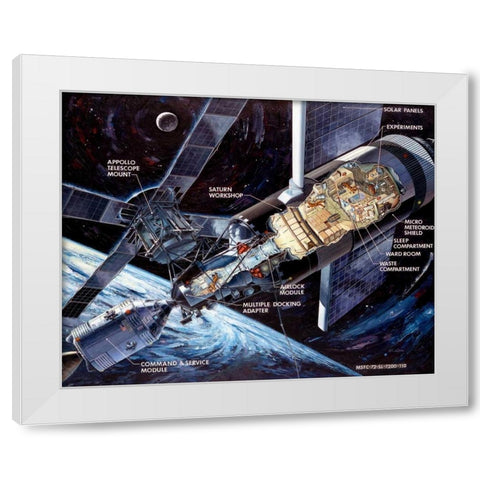 Skylab: Cutaway illustration, 1972 White Modern Wood Framed Art Print by NASA