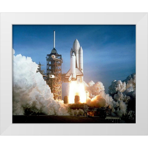 Launch of the First Flight of Space Shuttle Columbia, 1981 White Modern Wood Framed Art Print by NASA