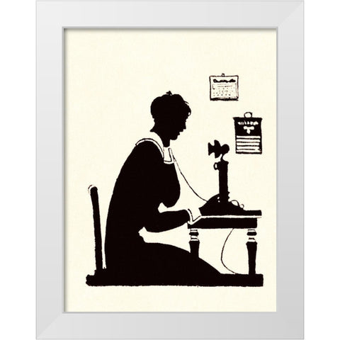 Homemaker Makes a Phone Call White Modern Wood Framed Art Print by Parrish, Maxfield