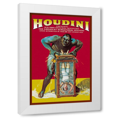 Magicians: Houdini White Modern Wood Framed Art Print by Strobridge