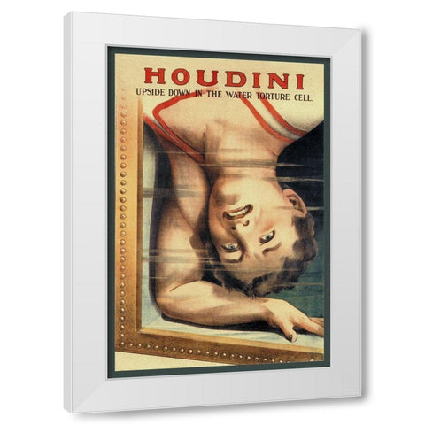Magicians: Houdini: Upside Down in the Water Torture Cell White Modern Wood Framed Art Print by Strobridge