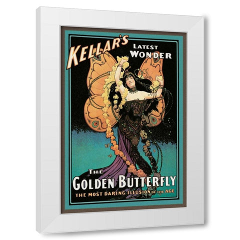 Magicians: Golden Butterfly: Kellars Latest Wonder White Modern Wood Framed Art Print by Strobridge