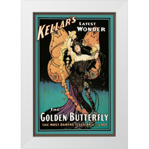 Magicians: Golden Butterfly: Kellars Latest Wonder White Modern Wood Framed Art Print by Strobridge