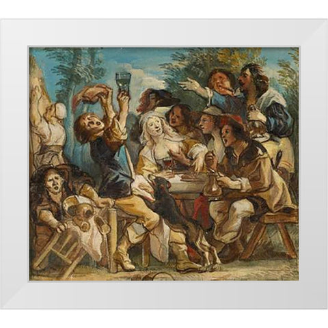 A Merry Company White Modern Wood Framed Art Print by Jordaens, Jacob