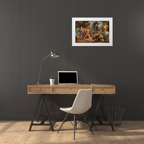 The Calydonian Boar Hunt White Modern Wood Framed Art Print by Rubens, Peter Paul