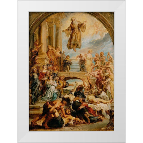 The Miracles of Saint Francis of Paola White Modern Wood Framed Art Print by Rubens, Peter Paul
