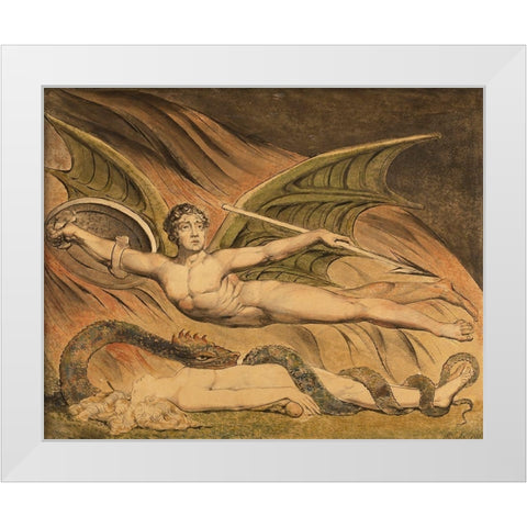 Satan Exulting over Eve White Modern Wood Framed Art Print by Blake, William