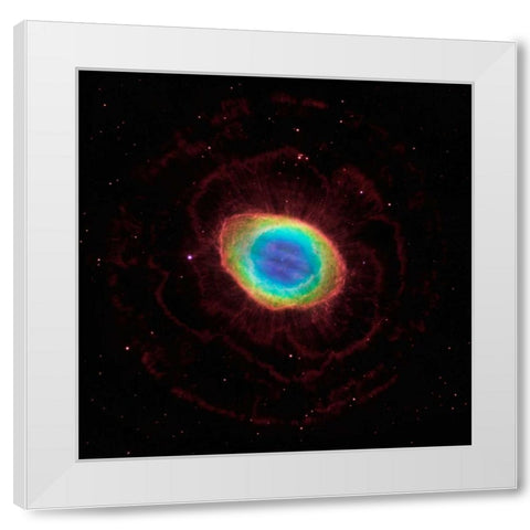 Hubble Reveals the Ring Nebulas True Shape White Modern Wood Framed Art Print by NASA