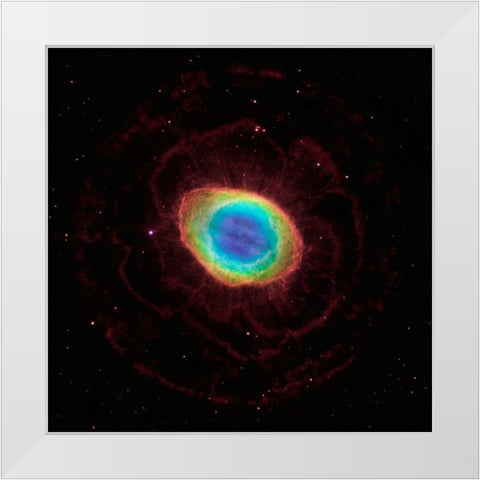 Hubble Reveals the Ring Nebulas True Shape White Modern Wood Framed Art Print by NASA