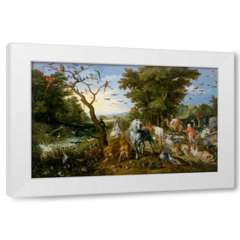 The Entry of the Animals into Noahs Ark White Modern Wood Framed Art Print by Jan Brueghel the Elder