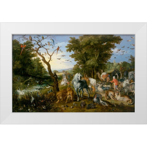 The Entry of the Animals into Noahs Ark White Modern Wood Framed Art Print by Jan Brueghel the Elder
