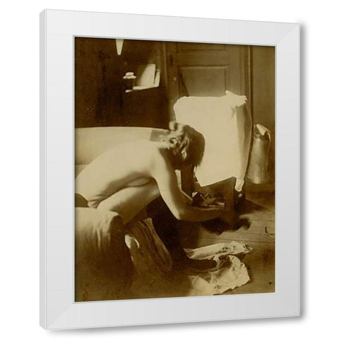 Seated Nude White Modern Wood Framed Art Print by Degas, Edgar