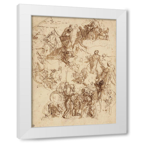 Sheet of Studies for The Martyrdom of Saint George White Modern Wood Framed Art Print by Veronese, Paolo