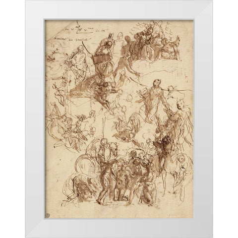 Sheet of Studies for The Martyrdom of Saint George White Modern Wood Framed Art Print by Veronese, Paolo