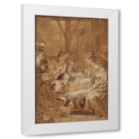 The Adoration of the Shepherds White Modern Wood Framed Art Print by Rubens, Peter Paul