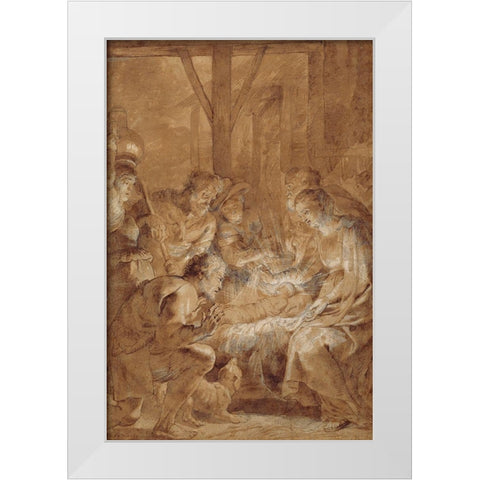 The Adoration of the Shepherds White Modern Wood Framed Art Print by Rubens, Peter Paul