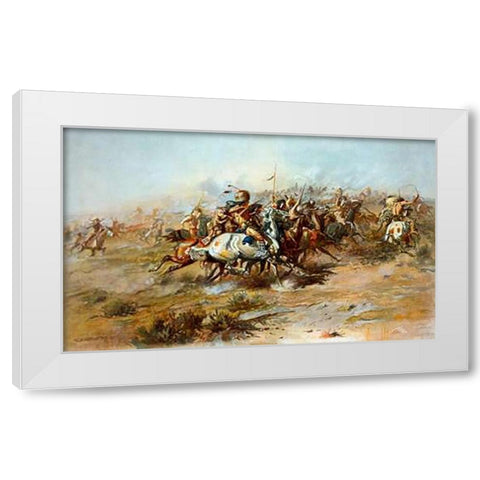The Custer Fight, 1903 White Modern Wood Framed Art Print by Russell, Charles