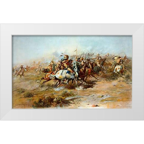 The Custer Fight, 1903 White Modern Wood Framed Art Print by Russell, Charles