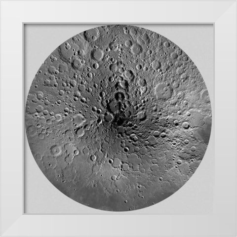 Unmarked Map of the Moon, North Pole White Modern Wood Framed Art Print by US Geological Survey