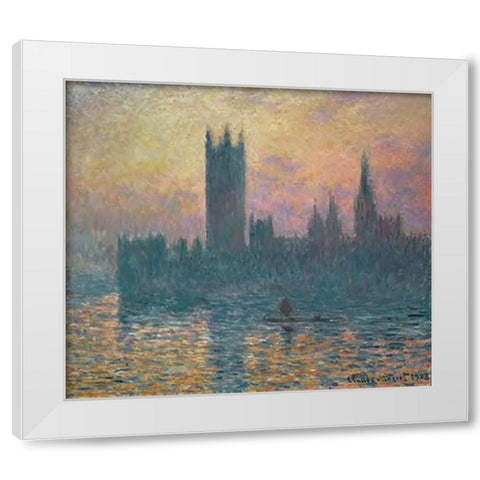 The Houses of Parliament, Sunset, 1903 White Modern Wood Framed Art Print by Monet, Claude