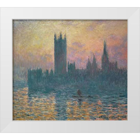 The Houses of Parliament, Sunset, 1903 White Modern Wood Framed Art Print by Monet, Claude