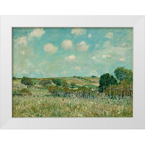 Meadow, 1875 White Modern Wood Framed Art Print by Sisley, Alfred