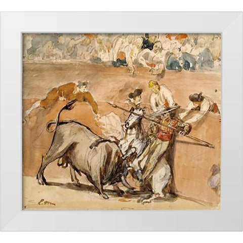 Bullfight White Modern Wood Framed Art Print by Manet, Edouard
