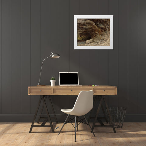 Grotto of Sarrazine near Nans-sous-Sainte-Anne White Modern Wood Framed Art Print by Courbet, Gustave