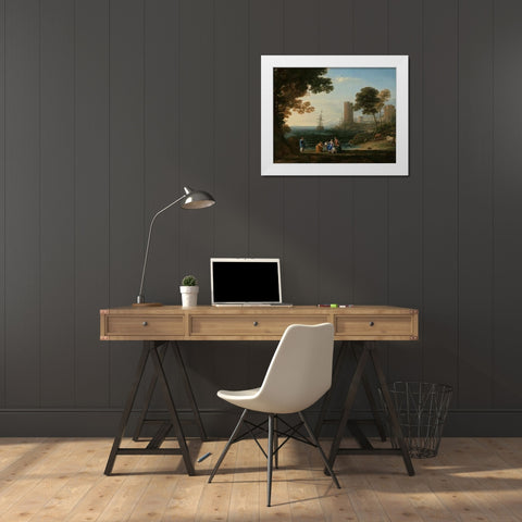 Coast View with the Abduction of Europa White Modern Wood Framed Art Print by Lorrain, Claude