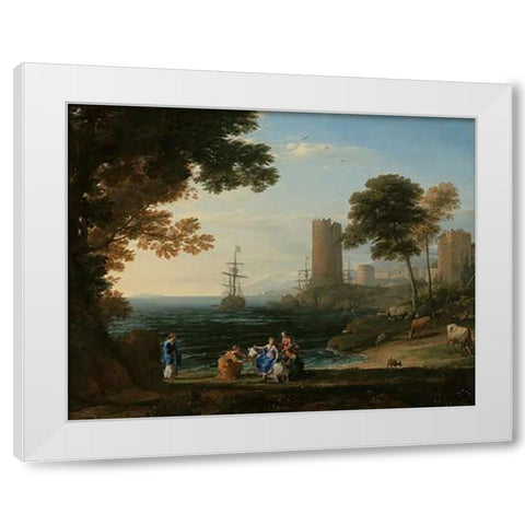 Coast View with the Abduction of Europa White Modern Wood Framed Art Print by Lorrain, Claude