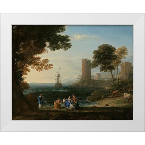 Coast View with the Abduction of Europa White Modern Wood Framed Art Print by Lorrain, Claude