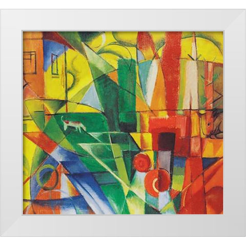 Landscape with House, Dog and Cattle, 1914 White Modern Wood Framed Art Print by Marc, Franz