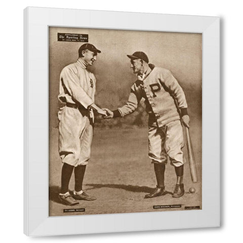 Ty Cobb And Honus Wagner, 1880 White Modern Wood Framed Art Print by Leopold Morse Goulston Baseball Collection,