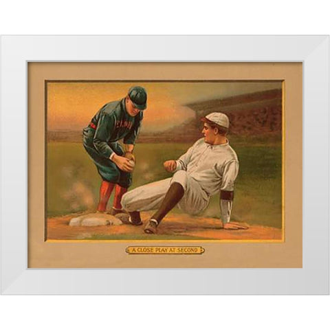 A Close Play at Second, Baseball Card White Modern Wood Framed Art Print by American Tobacco Company
