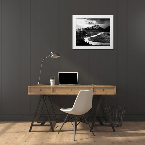 The Tetons - Snake River, Grand Teton National Park, Wyoming , 1941 White Modern Wood Framed Art Print by Adams, Ansel