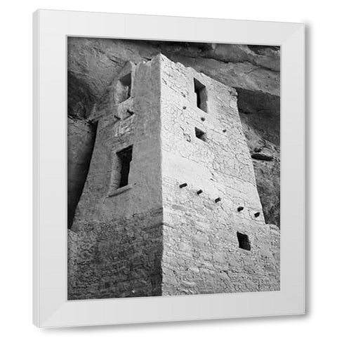 View of tower, taken from above, Cliff Palace, Mesa Verde National Park, Colorado, 1941 White Modern Wood Framed Art Print by Adams, Ansel